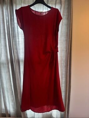 See You Monday Deep Red Midi Tie-Detail Dress